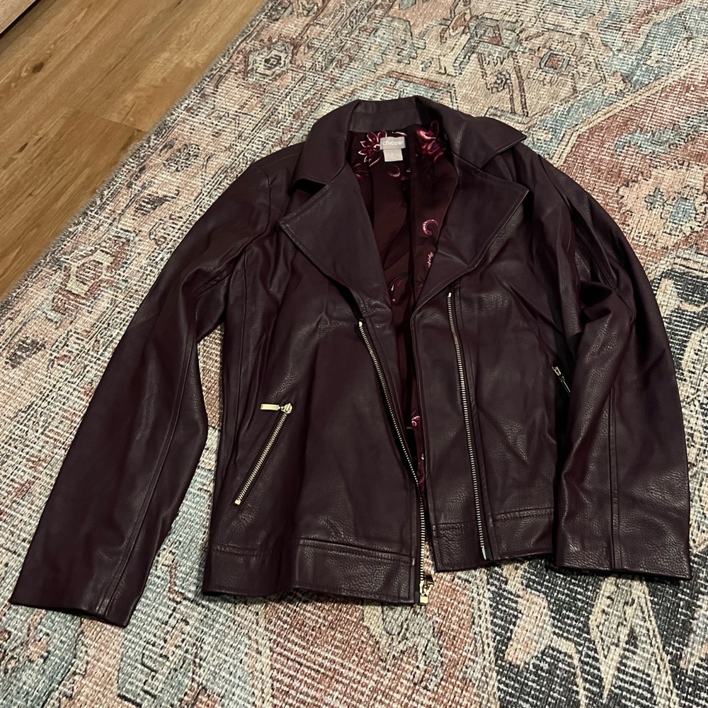 Chico’s dark purple leather jacket